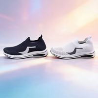 Chaussures de marche décontractées noires à rayures pour hommes, grande taille 48, jetables, en maille respirante, à enfiler, ultralégères et élastiques, pour l'automne, l'été et le printemps