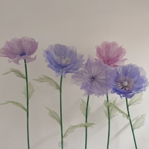 Fleurs décoratives géantes H-701 d'événement de mariage tenant de grandes fleurs pourpres d'organza pour l'affichage de fenêtre de partie - Product Image 3