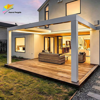 Pergola rétractable motorisée électrique en aluminium de luxe européen 20x20 avec éclairage solaire LED, écologique, pour jardin, arrière-cour et gazebo