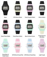 Montre numérique carrée pour enfants, couleur bonbon, multifonction, fonction sportive, affichage LED intelligent, design résistant à l'eau, utilisation en salle de sport pour les étudiants