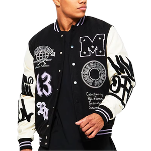 Top Selling Best Quality Light <b>Weight</b> Men's <b>Stand</b> Patchwork Canvas Embroidered Varsity Jacket Eco-Friendly Breathable Quick Dry - Product Image 1