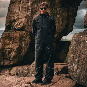 Custom High-Density Nylon Polyester Zipper Sportswear Windproof Soft Shell Reflective Stripe Streetwear <strong>Windbreaker</strong> Tracksuit - Product Image 2