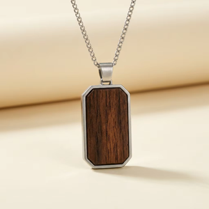 Juego de Joyería para Hombre de Acero Inoxidable 316L con Incrustaciones de Madera, Collar con Colgante de Madera de Nogal, Pulsera y Anillo, Regalo - Product Image 4