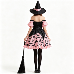 Vestido <span class=keywords><strong>de</strong></span> <span class=keywords><strong>bruja</strong></span> con hombros descubiertos para mujer, color rosa y negro, <span class=keywords><strong>disfraz</strong></span> <span class=keywords><strong>de</strong></span> cosplay para fiesta <span class=keywords><strong>de</strong></span> Halloween - Product Image 3
