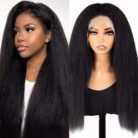 Perruque Yaki Lisse en Cheveux Humains, Lace Frontale 13x6, Densité 180%, Grade 12A, Noir Naturel, Vente en Gros Direct Usine pour Femmes Noires