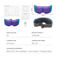 Masseur oculaire Bluetooth avec airbag, vibration, compresse chaude, musique pour le sommeil, pliable, rechargeable par USB, 1200 mAh, REATEN MED RB-301 pour les yeux