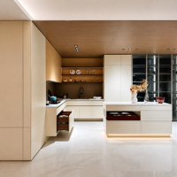 Ensemble d'armoires de cuisine modernes de luxe en bois de pin et panneaux, prêt à assembler, avec portes en contreplaqué MDF, résistant à l'eau, respectueux de l'environnement