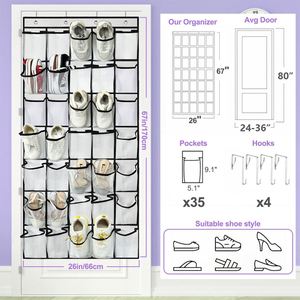 Portable Door Hanging <b>Shoe</b> <b>Storage</b> Bag <b>Wall</b> <b>Mount</b> 35 <b>Shoe</b> Organizer with White Grid Bag for Home - Product Image 2