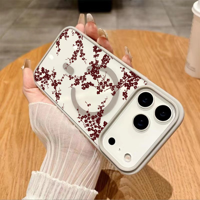 Red Flower Branch Mobile Phone Case Suitable For IPhone1112 13 14 15 16 17 ProMax All-Inclusive Simple Fresh Magnetic Protection
