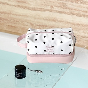 Sac de toilette de voyage à compartiments séparés, sac à maquillage en polyester et cuir PU, logo brodé, sac de rangement à pois - Product Image 2
