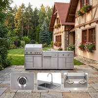 Ensemble d'îlot de cuisine extérieur de luxe en acier inoxydable 304 avec barbecue à gaz intégré et évier pour patio de villa centrale européenne