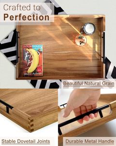 Bandeja Otomana de Madera de Acacia de 22x15.8 Pulgadas, Bandeja Rectangular Grande de Madera para Servir con Asas Metálicas para Servir Comida y <span class=keywords><strong>Desayuno</strong></span> - Product Image 5