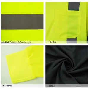 LX Stock Yellow Black Hi Vis Construction Shirts Reflective Long Sleeve Safety Polo T Shirt Low MOQ Safety Shirt For Man