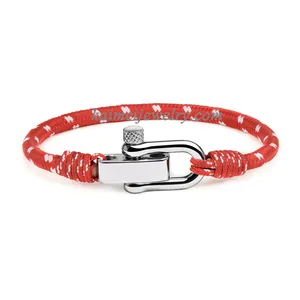 Bracelet en Polyester avec boucle en acier inoxydable pour hommes, corde faite à la main pour l'extérieur avec Logo personnalisé