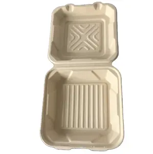 Biodegradable Clamshell Box Disposable Microwave Sugarcane Bagasse Food Container Packaging Box