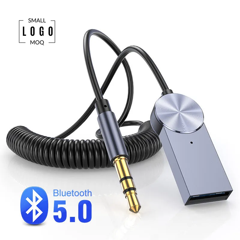 Aluminum Alloy 3.5mm AUX Car Adapter Hands-Free Call BT5.0 Wireless Receiver for Bluetooth Car Audio