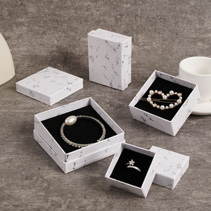 Bông Tai Nhẫn Vòng Cổ Vòng Tay gói quà Tặng hộp giấy cổ điển đơn giản hạt đá cẩm thạch trắng trong kho trang sức bao bì hộp với FO - Product Image 1