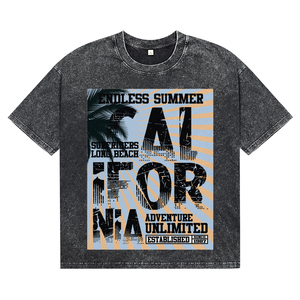 Vintage Acid Wash Garment Dye Men's Breathable T-Shirts Custom <b>Surfing</b> Culture DTG Print Anti-Shrink Cotton Short Sleeve Tees - Product Image 1