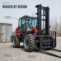 Chariots élévateurs tout-terrain diesel à quatre roues motrices de 3, 4 et 5 tonnes, adaptés à une utilisation en extérieur sur tous types de terrains, chariots élévateurs tout-terrain