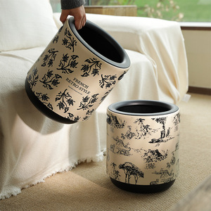French Retro Style Trash Can 12L Round Wastebasket For Living Room Office Bedroom - Product Image 4