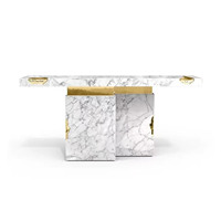 Table console moderne de luxe en marbre avec base en métal doré, table d'entrée pour salon, couloir, table décorative d'appoint pour la maison