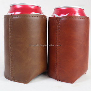 Funda de Neopreno y Cuero PU Premium para Latas de 12 oz, con Borde Cosido, Elegante Portavasos Aislado de Cuero Marrón - Product Image 4