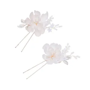 Wedding Headpiece Silk Chiffon Peony Flower Hair Piece Jewelry Hair Pin And Earring Set Bridal Accessories