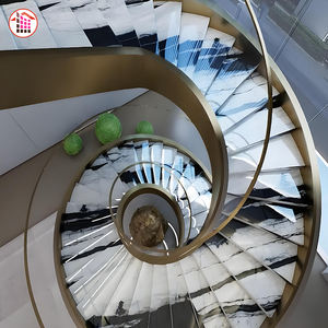 Escalier en marbre blanc naturel sur mesure avec marches en pierre à veines grises naturelles pour développement résidentiel haut de gamme de maisons de luxe - Product Image 2