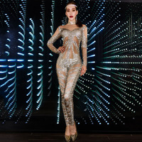 Novance Y1736 Vrouw Kleding Groothandel Shiny Diamond Zilver Panty Bodysuits Een Stuk Lady Jumpsuit Voor Nachtclub