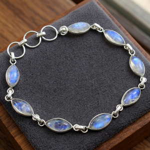 Bracelet chaîne en argent sterling 925 avec pierre de lune arc-en-ciel taille marquise pour femme - Product Image 3