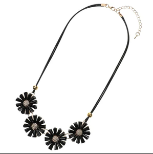 Floral Crystal Choker <b>Necklace</b>, Black Leather Cord Sparkly <b>Statement</b> Jewelry for Women 2 Colors Available - Product Image 3