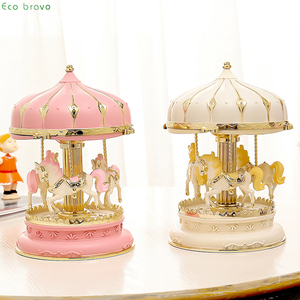 Home Crafts Ornaments luminous Music Box Carousel Horse Music Box Gift Use for Home Decoration