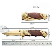 Couteau de poche pliant doré personnalisé avec logo, manche en bois, EDC, pour camping, survie, chasse, couteau utilitaire pliable