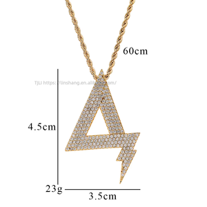Copper Zircon <b>Tripod</b> Pendant Necklace, Men's Hip Hop Triangle Bolt Chain for Streetwear - Product Image 3