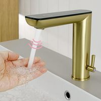 Robinet tactile/sensoriel à affichage numérique LED doré, eau chaude et froide, alimentation externe en cuivre, nouvelle technologie, pour salle de bain et chambre.