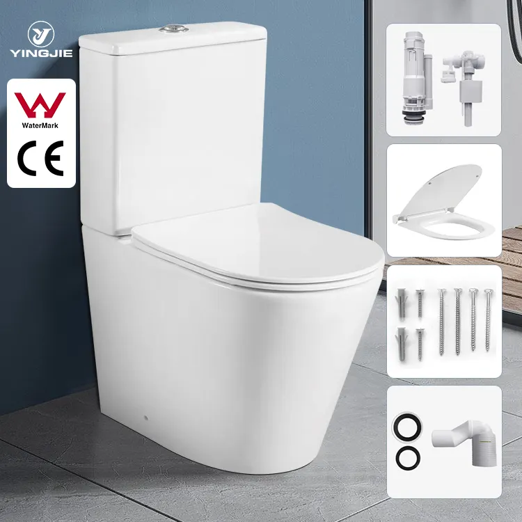 Watermark sản phẩm Set Nước Closet bán buôn hai mảnh WC nhà vệ sinh không có vành P Trap nhà vệ sinh cho thiết bị phòng tắm