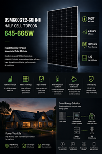 Nuevo Módulo Fotovoltaico Solar de 660W MBB Mono Bifacial TopCon de Media Celda Tipo N, Paleta Completa - Product Image 1