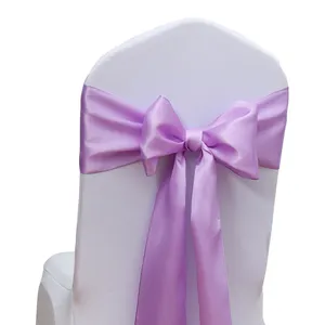 Lilac Purple Pink Satin Chair Cover Sash Band Bowknot Tie For Wedding Hotel Banquet Decoration Supplier