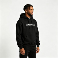 Sweat à capuche oversize noir uni pour homme, 100 % coton épais, avec logo de marque personnalisé brodé, respirant, finition délavée, modèle pull-over