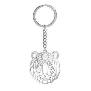 Thép không gỉ động vật Keychain Keyring bạc kim loại Tiger Wolf Head Móc chìa khóa