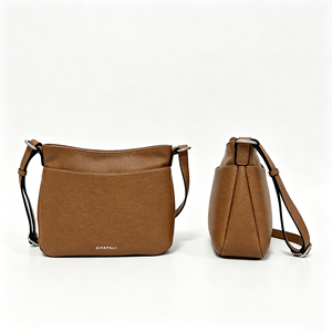 <b>Soft</b> Tan Genuine <b>Leather</b> Crossbody Bag Front Slip Pocket Back Zipper Pocket Casual Women Handbag - Product Image 2