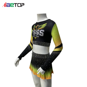 KPOP-Inspired Black Green Gold Ombre Cheer Crop Top Set | Rhinestone <strong>Pom</strong> <strong>Team</strong> <strong>Uniform</strong> for Idol-Level Energy &amp; Style - Product Image 5