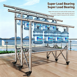 Séchoir à linge <span class=keywords><strong>mobile</strong></span> robuste en acier inoxydable à 6 roues pour intérieur et extérieur, pliable et extensible - Product Image 3