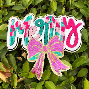 Оптовая продажа рождественских синельных полотенец с вышивкой на заказ с рождественским бантом Большие Синели с блестками нашивки на одежду - Product Image 4