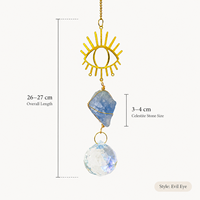 Pierre brute de Célestite naturelle, attrape-soleil et carillon éolien anti-mauvais œil, ornement suspendu, prisme de cristal, décoration intérieure, cadeau