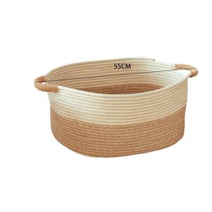 Panier de rangement tissé en corde de coton, 55cm, organisateur de linge rectangulaire pliable pour la maison, le dortoir, le rangement des jouets et des vêtements - Product Image 1