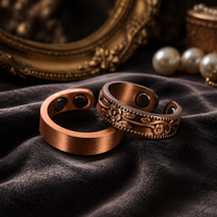 Cincin Terapi Magnetik Tembaga Merah Murni 999% Minimalis Vintage Terlaris, Model Terbuka dan Dapat Disesuaikan, Perhiasan Kesehatan dan Kesejahteraan