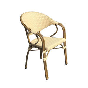 Moderno Parisino Bistro Aluminio Rattan Brazo Silla para uso en interiores al aire libre Precio barato Comedor Hotel Villa Muebles para restaurantes - Product Image 2