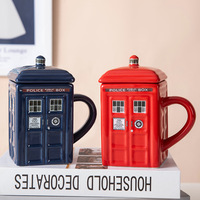 Mug en céramique rétro britannique créatif avec couvercle, tasse à café originale, tasses à café amusantes et tendance, tasses en céramique uniques avec couvercles