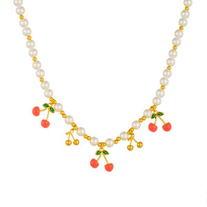 Cherry Pendant Beaded Necklace Women's Pearl Jewelry Everyday Wear Fruit Design N3345 - Product Image 5
